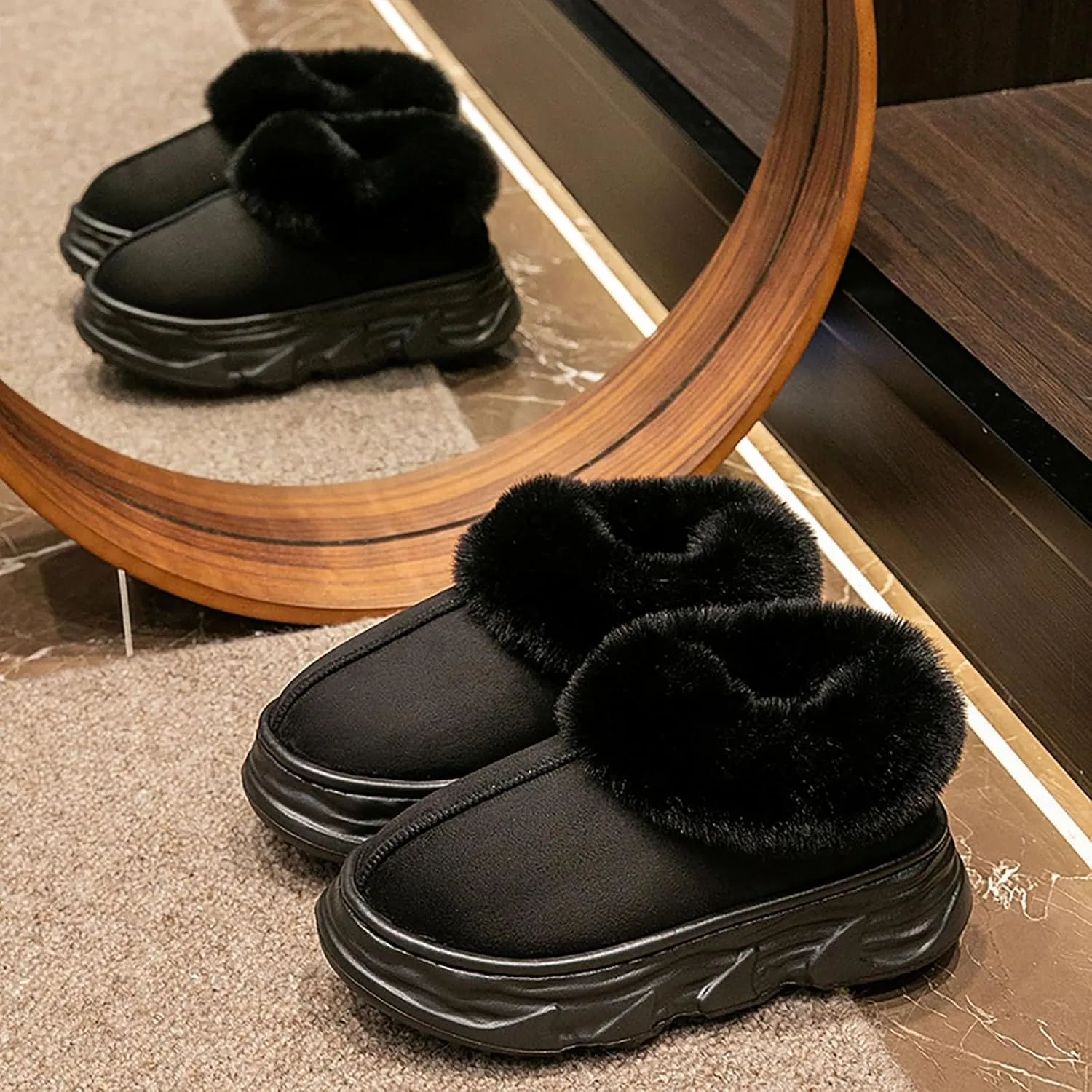 Crazy Lady Womens Winter Slippers Platform Fuzzy Outdoor Indoor Shoes Mini Boots