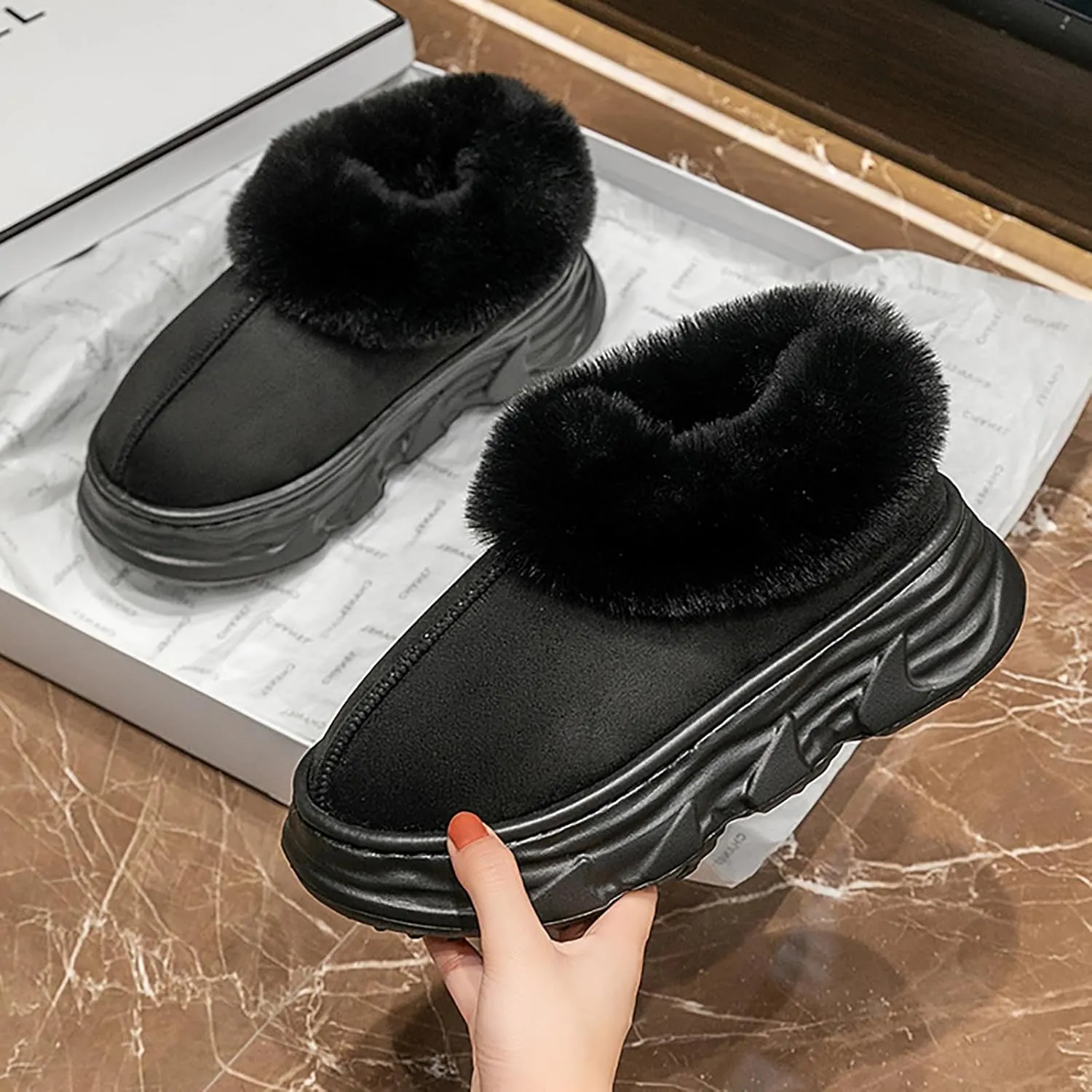 Crazy Lady Womens Winter Slippers Platform Fuzzy Outdoor Indoor Shoes Mini Boots