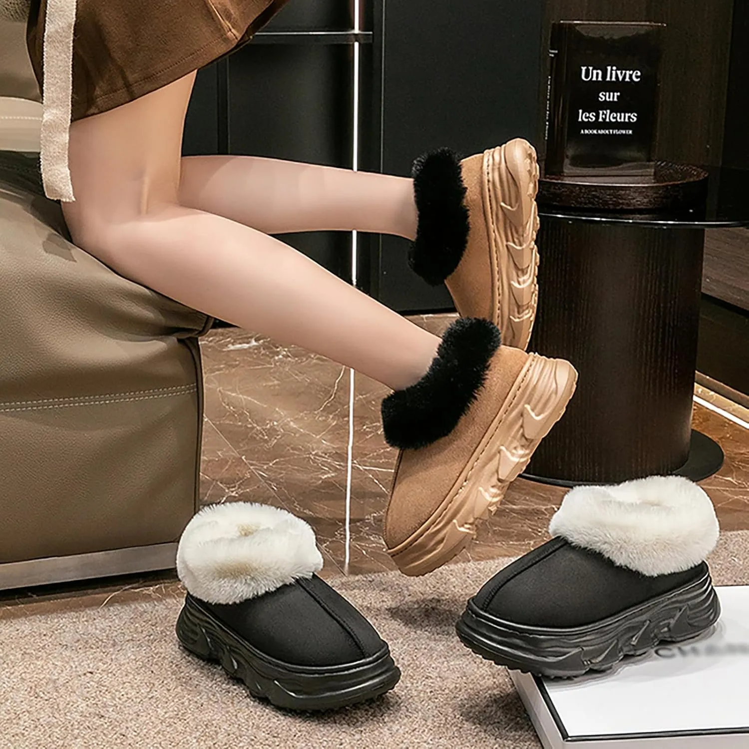 Crazy Lady Womens Winter Slippers Platform Fuzzy Outdoor Indoor Shoes Mini Boots