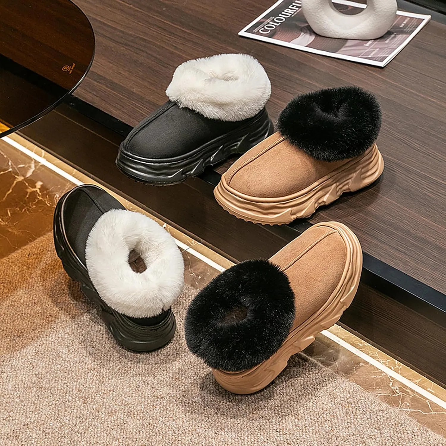 Crazy Lady Womens Winter Slippers Platform Fuzzy Outdoor Indoor Shoes Mini Boots