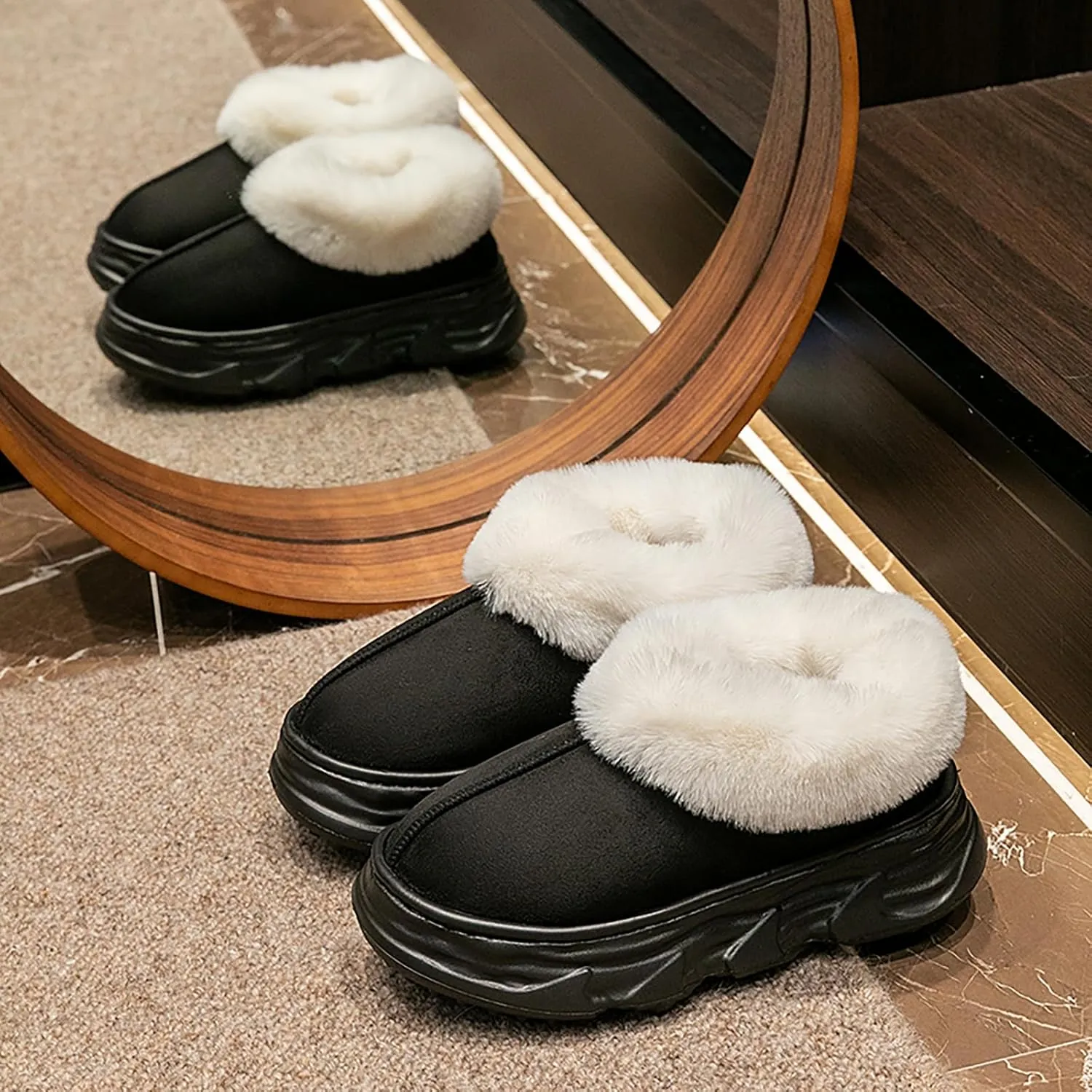 Crazy Lady Womens Winter Slippers Platform Fuzzy Outdoor Indoor Shoes Mini Boots