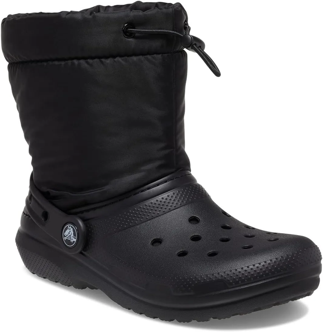 Crocs Classic Lined Neo Puff Fuzzy Winter Boots Snow, Black, 4 US Unisex Big Kid
