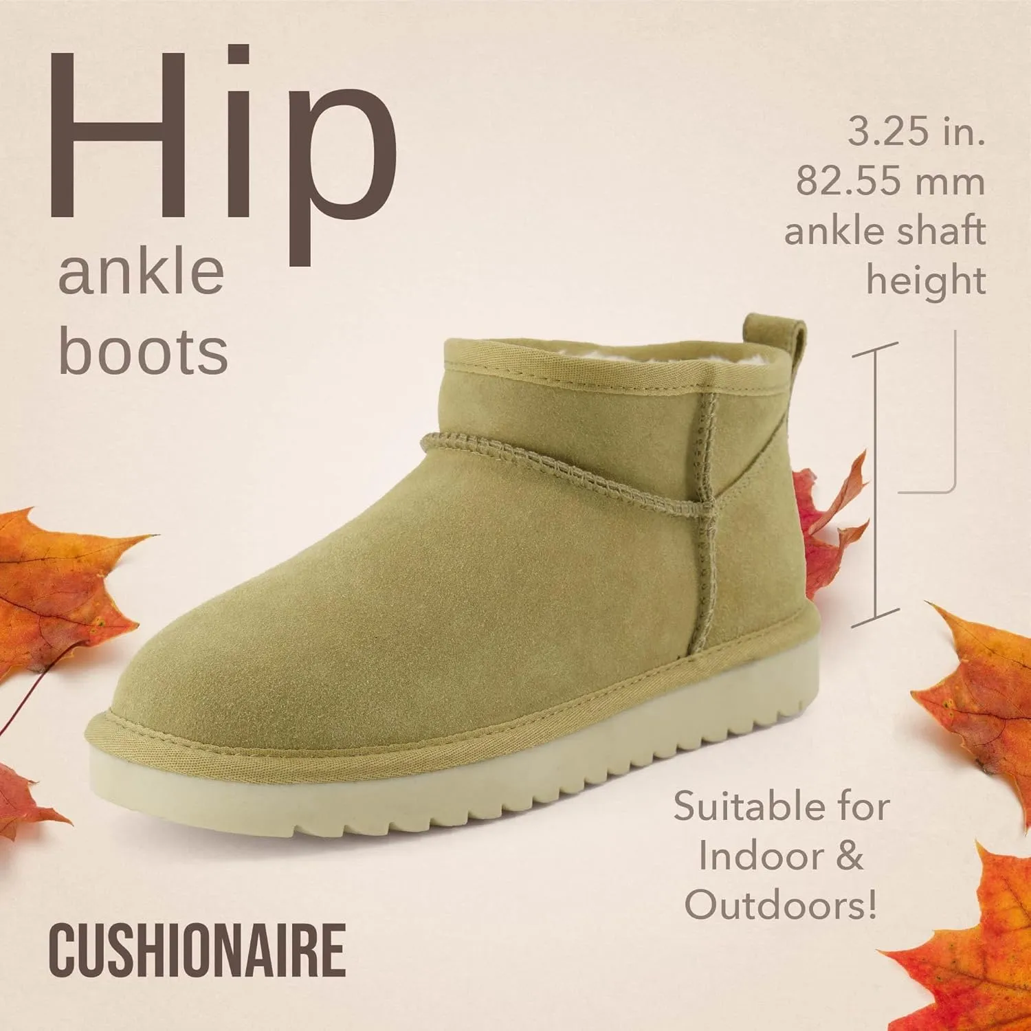 CUSHIONAIRE Women's Hip 2 Genuine Suede Ankle Snow Boots - Pull-On with Cozy Faux Shearling Lining,  Memory Foam