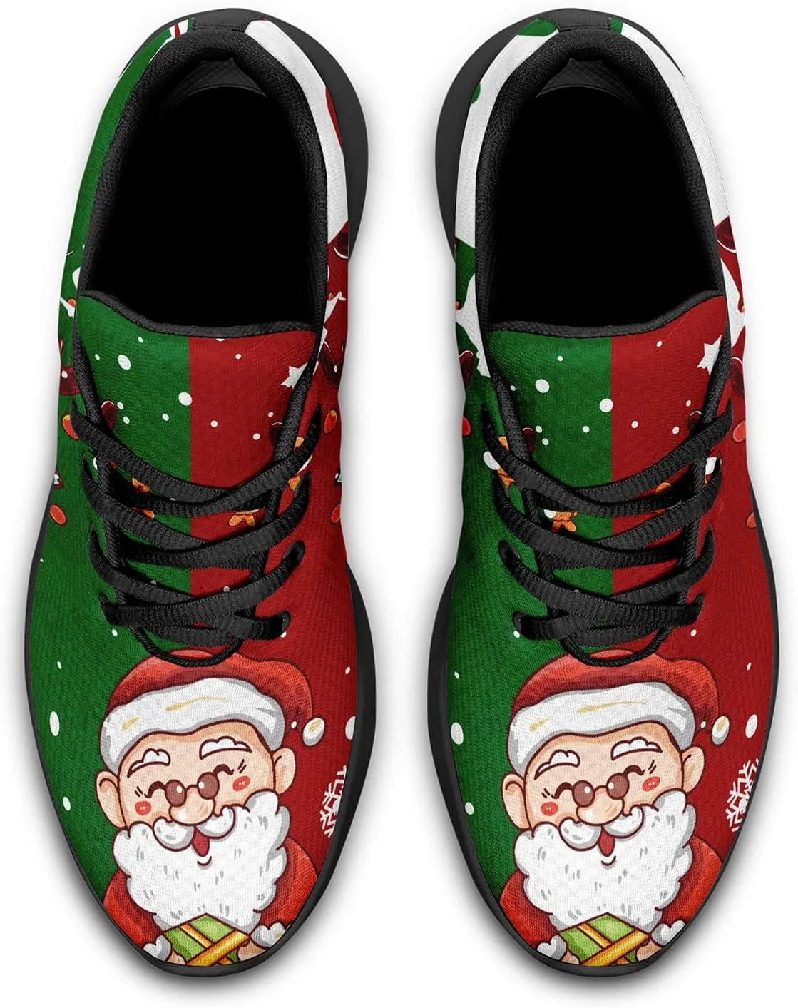 Custom Christmas Walking Sneakers, Snowman Design, Comfortable Lightweight Running Shoes, Festive Holiday Footwear for Women