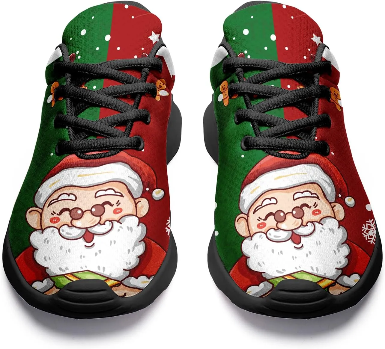Custom Christmas Walking Sneakers, Snowman Design, Comfortable Lightweight Running Shoes, Festive Holiday Footwear for Women