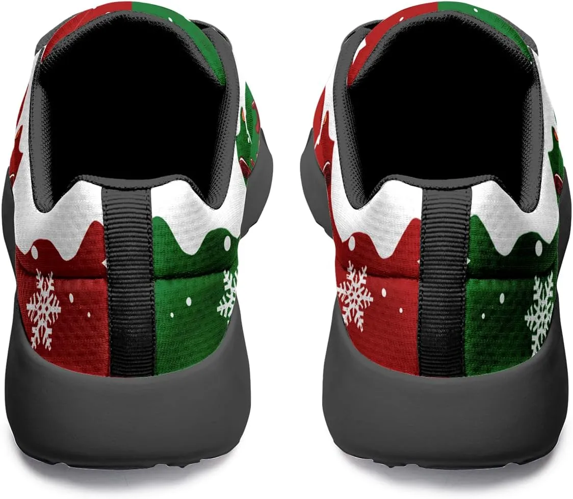 Custom Christmas Walking Sneakers, Snowman Design, Comfortable Lightweight Running Shoes, Festive Holiday Footwear for Women