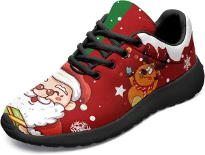 Custom Christmas Walking Sneakers, Snowman Design, Comfortable Lightweight Running Shoes, Festive Holiday Footwear for Women