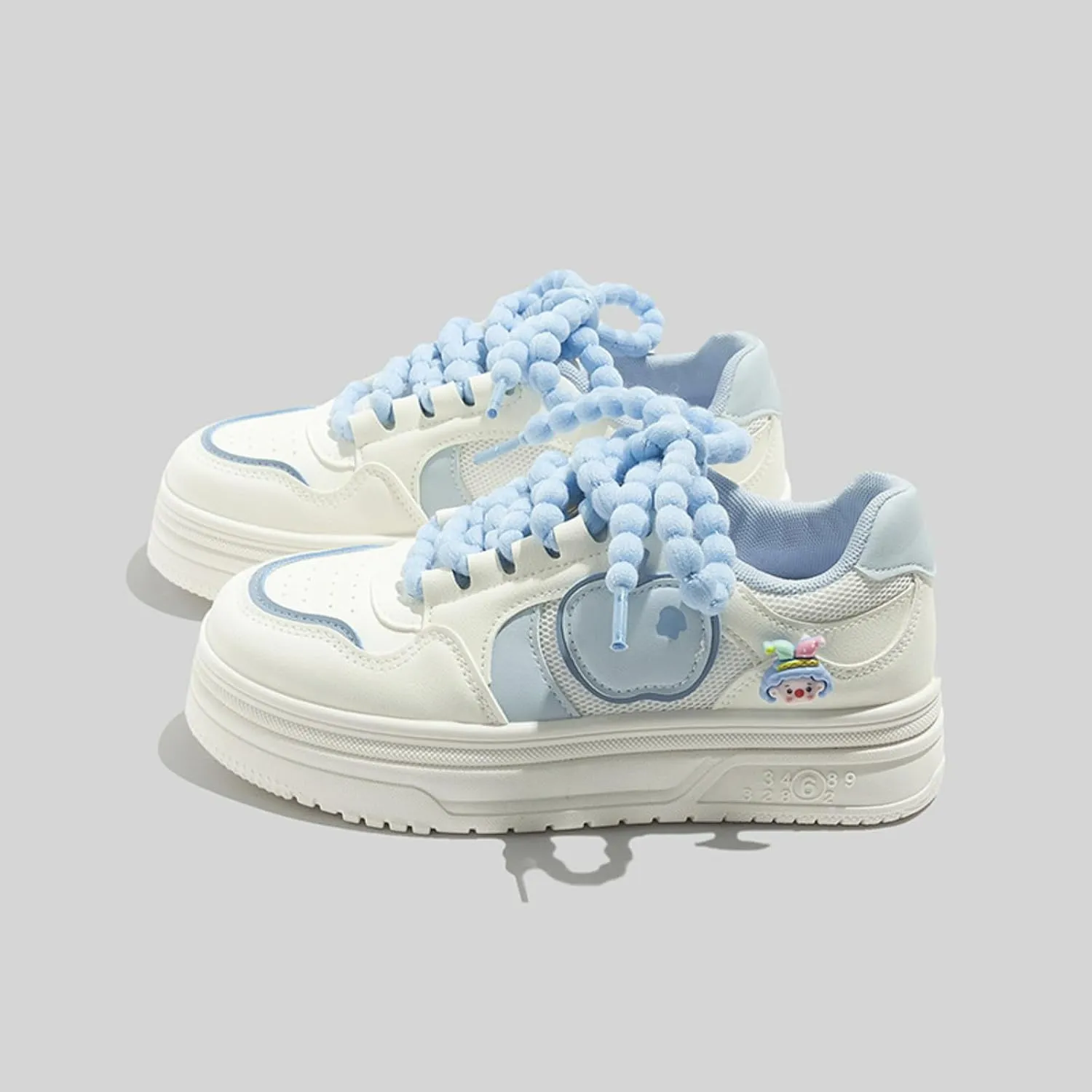 Cute Apple Sneakers for Women Lace-Up Platforms Cartoon Girl Cat & Fish Skate Shoes Thick Sole Height Increase Walking Cute Shoes