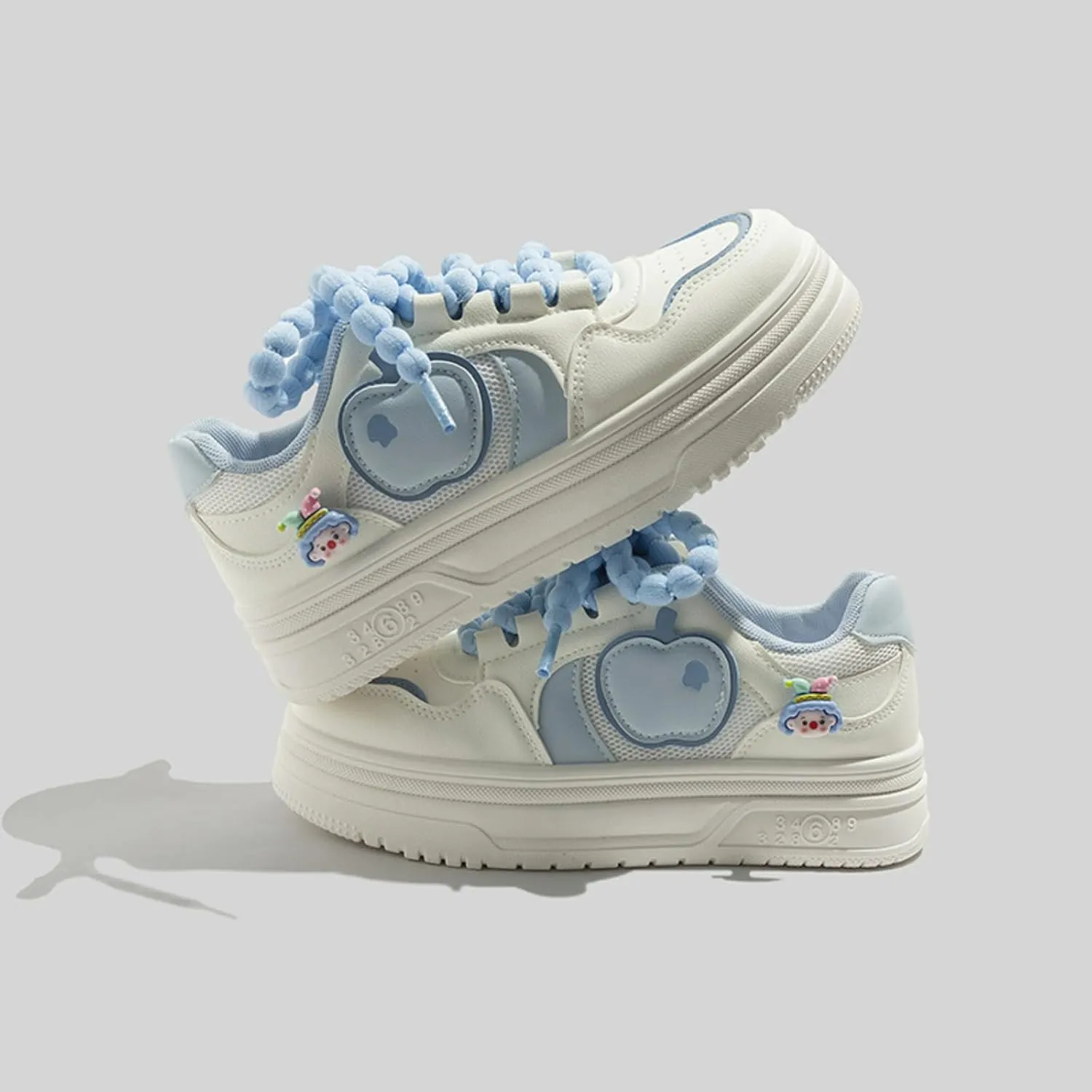 Cute Apple Sneakers for Women Lace-Up Platforms Cartoon Girl Cat & Fish Skate Shoes Thick Sole Height Increase Walking Cute Shoes