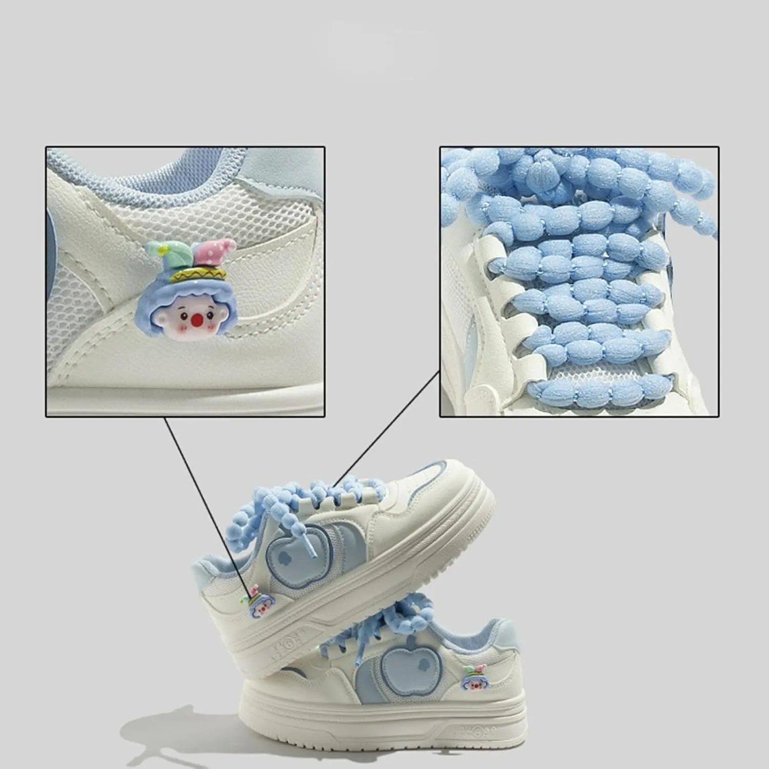 Cute Apple Sneakers for Women Lace-Up Platforms Cartoon Girl Cat & Fish Skate Shoes Thick Sole Height Increase Walking Cute Shoes