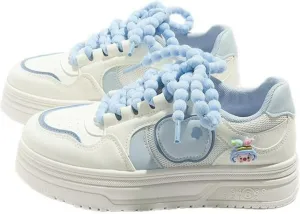 Cute Apple Sneakers for Women Lace-Up Platforms Cartoon Girl Cat & Fish Skate Shoes Thick Sole Height Increase Walking Cute Shoes