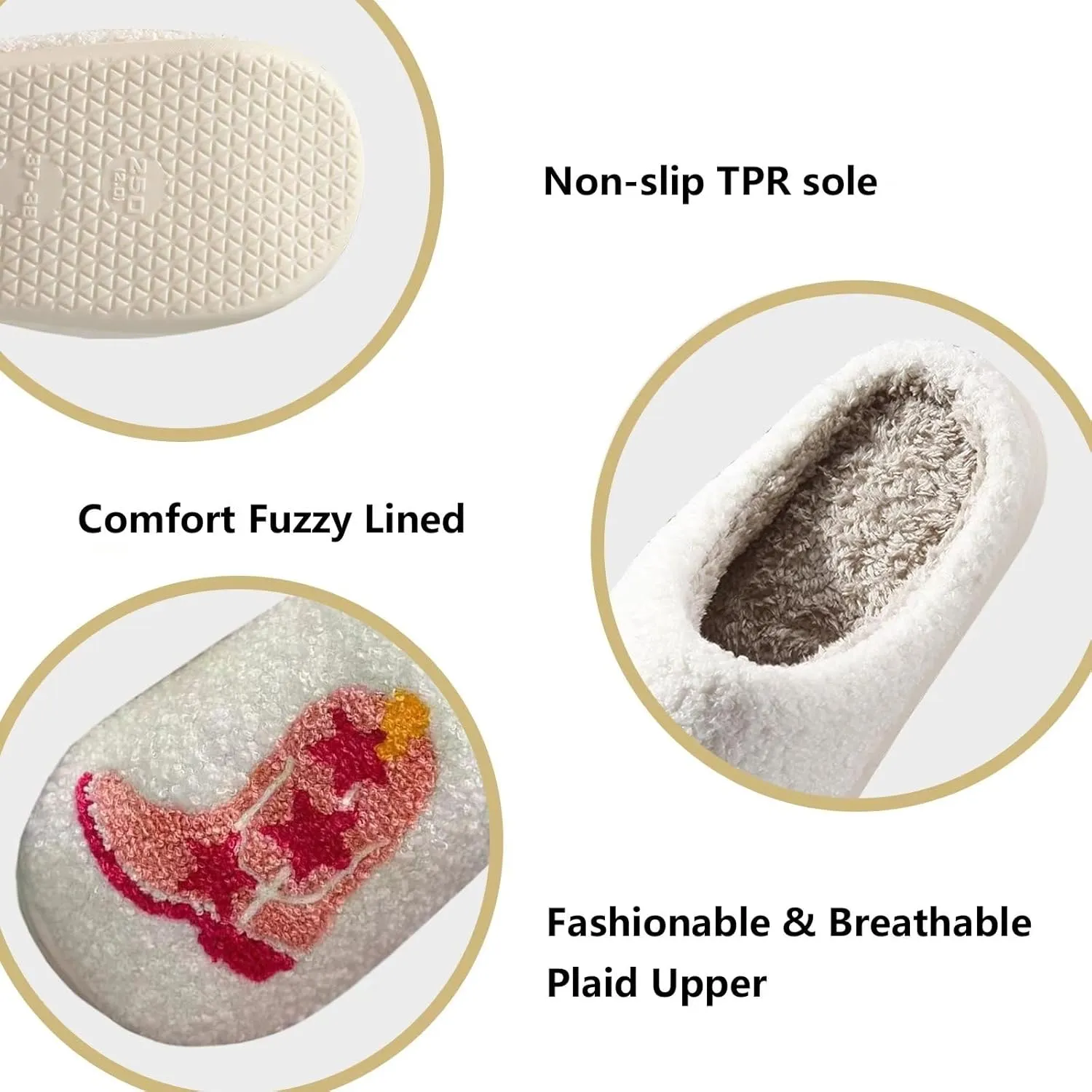 Cute Cowgirl Cowboy Hat Boots Embroidered Slipper Fuzzy Cozy Memory Foam House Shoes for Women Men Indoor Home Slippers