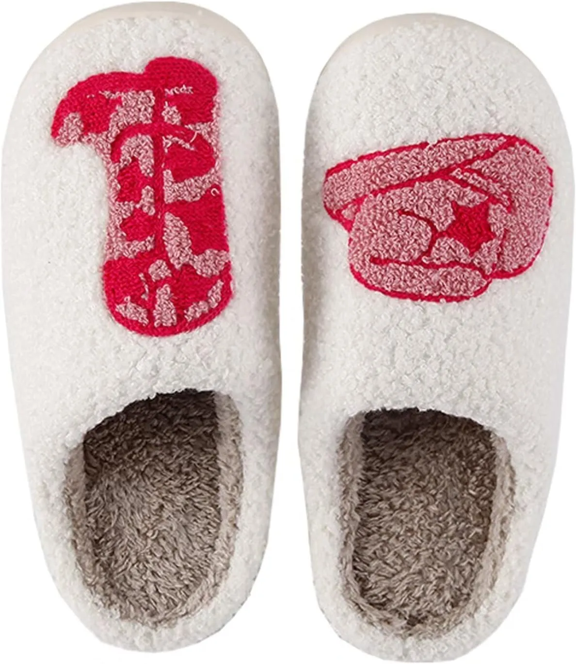 Cute Cowgirl Cowboy Hat Boots Embroidered Slipper Fuzzy Cozy Memory Foam House Shoes for Women Men Indoor Home Slippers