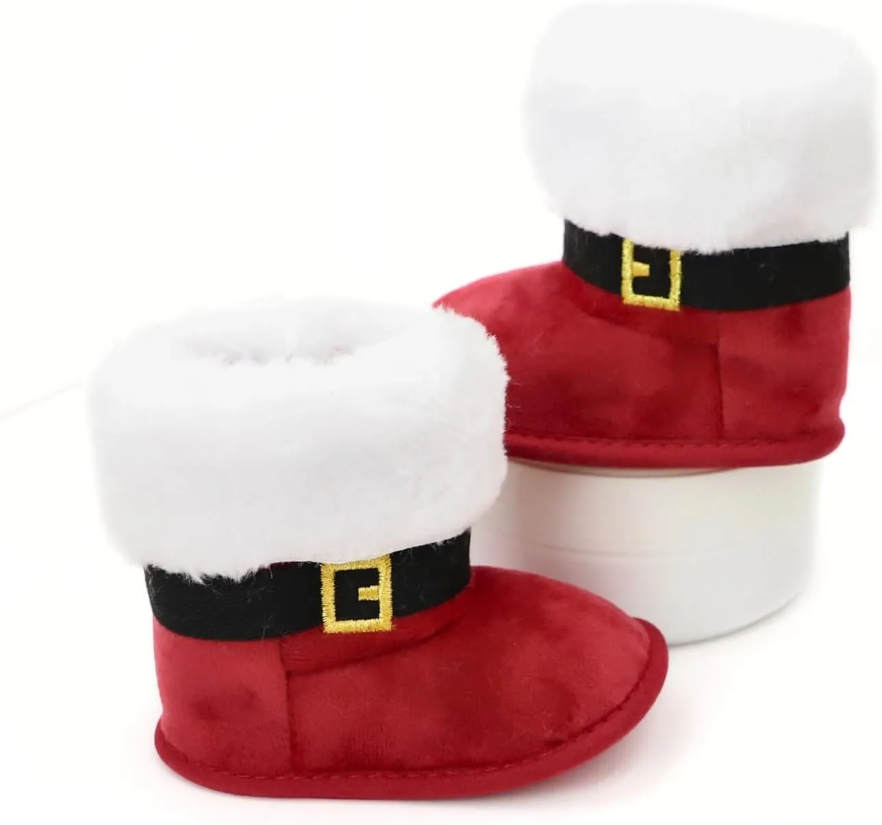 Cute Xmas Style Comfortable Boots For Baby Boys And Girls, Soft Warm Plus Fleece Boots For Indoor Walking, For Holiday & Party Dressing, Winter