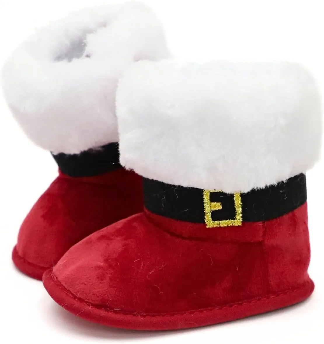 Cute Xmas Style Comfortable Boots For Baby Boys And Girls, Soft Warm Plus Fleece Boots For Indoor Walking, For Holiday & Party Dressing, Winter
