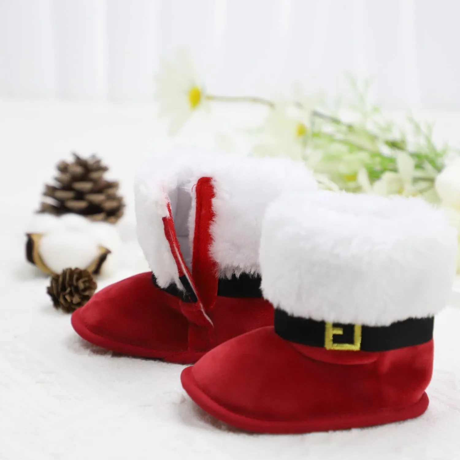 Cute Xmas Style Comfortable Boots For Baby Boys And Girls, Soft Warm Plus Fleece Boots For Indoor Walking, For Holiday & Party Dressing, Winter
