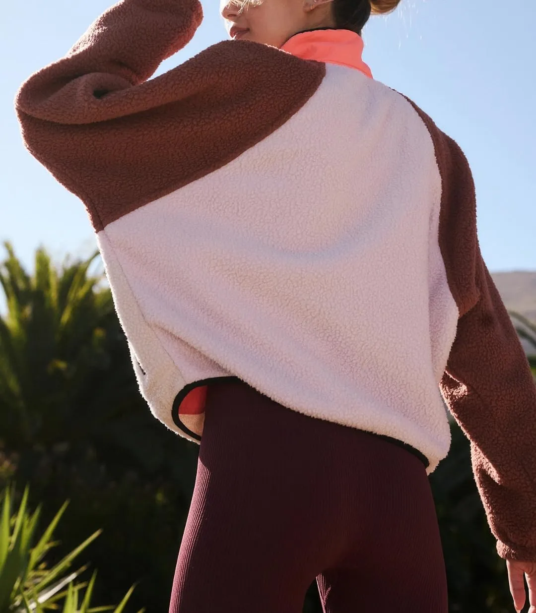 D-Sun Women's Oversized Fuzzy Sweatshirt Fleece Color Block Pullover Sweatshirt Long Sleeve Button Down Jacket Warm Coat Tops