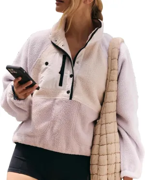 D-Sun Women's Oversized Fuzzy Sweatshirt Fleece Color Block Pullover Sweatshirt Long Sleeve Button Down Jacket Warm Coat Tops