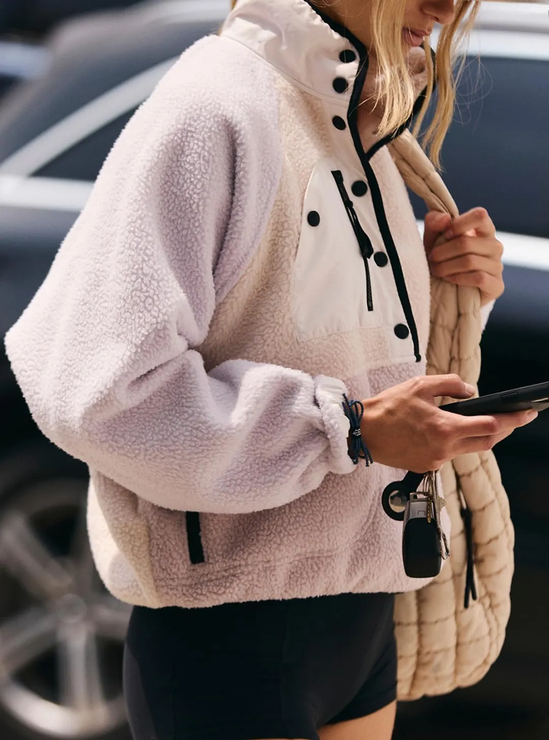 D-Sun Women's Oversized Fuzzy Sweatshirt Fleece Color Block Pullover Sweatshirt Long Sleeve Button Down Jacket Warm Coat Tops