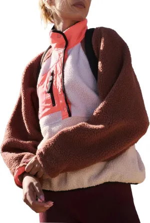 D-Sun Women's Oversized Fuzzy Sweatshirt Fleece Color Block Pullover Sweatshirt Long Sleeve Button Down Jacket Warm Coat Tops
