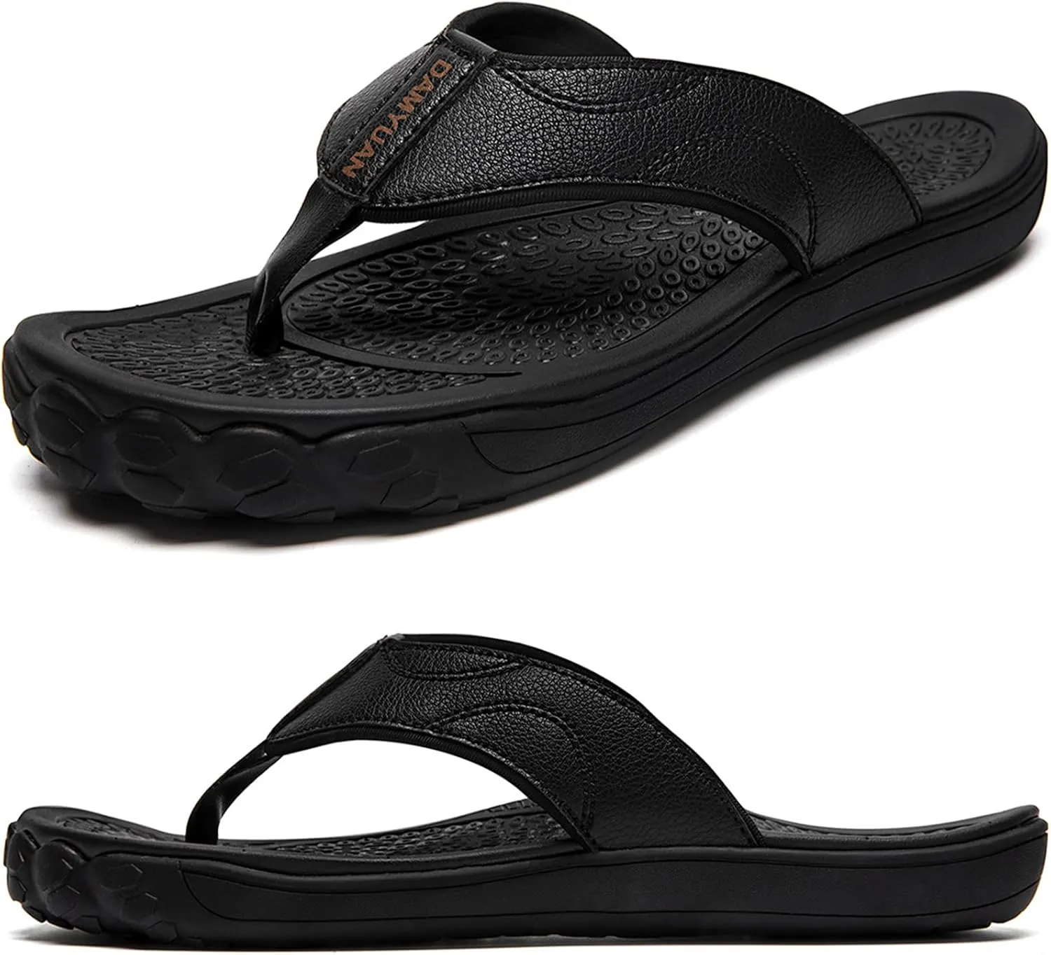 Damyuan Mens Flip Flops Leather Thong Sandals Indoor and Outdoor Beach Slippers Shower Shoes with Arch Support