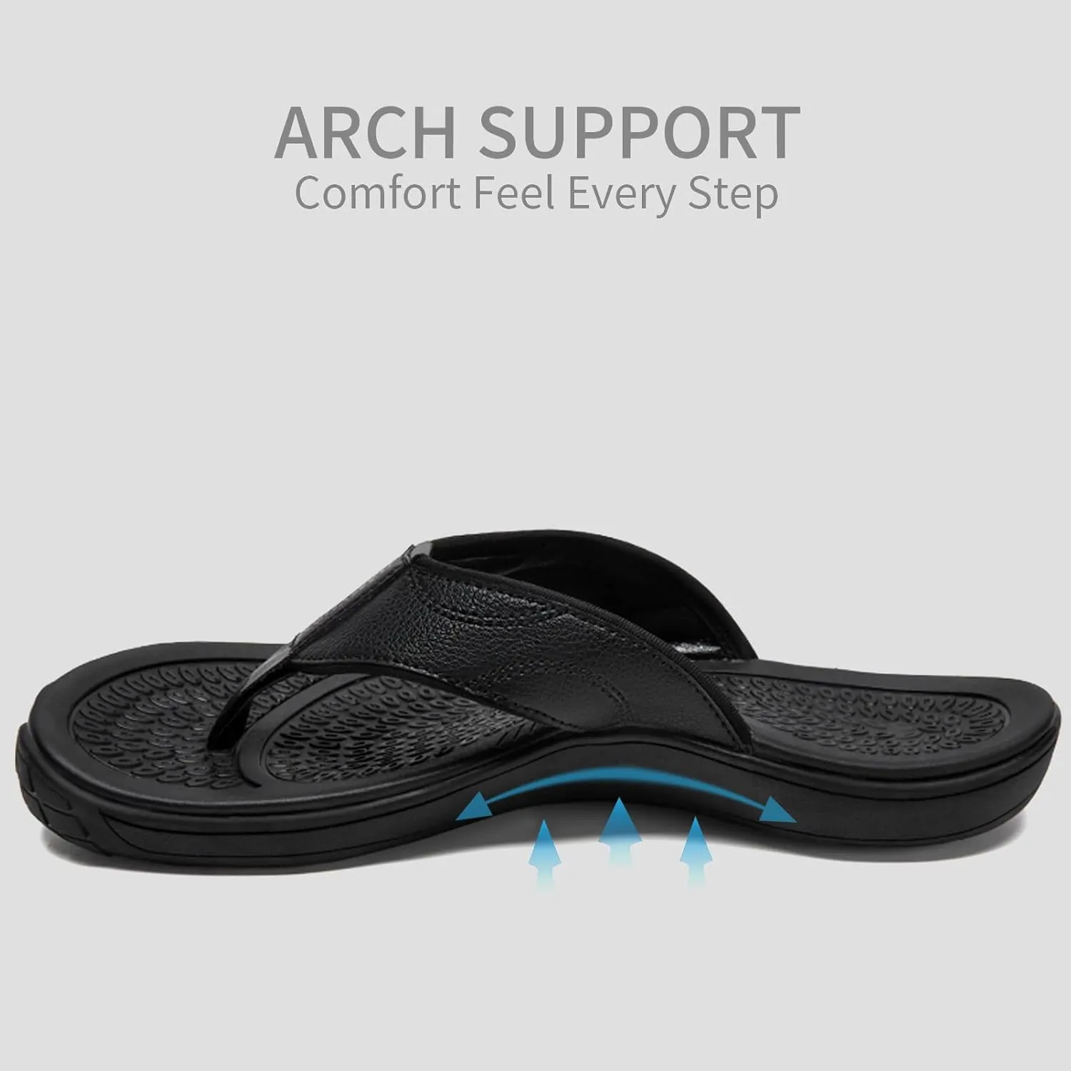 Damyuan Mens Flip Flops Leather Thong Sandals Indoor and Outdoor Beach Slippers Shower Shoes with Arch Support