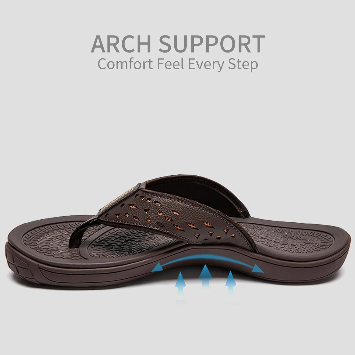 Damyuan Mens Flip Flops Leather Thong Sandals Indoor and Outdoor Beach Slippers Shower Shoes with Arch Support