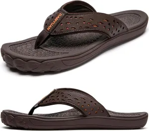 Damyuan Mens Flip Flops Leather Thong Sandals Indoor and Outdoor Beach Slippers Shower Shoes with Arch Support