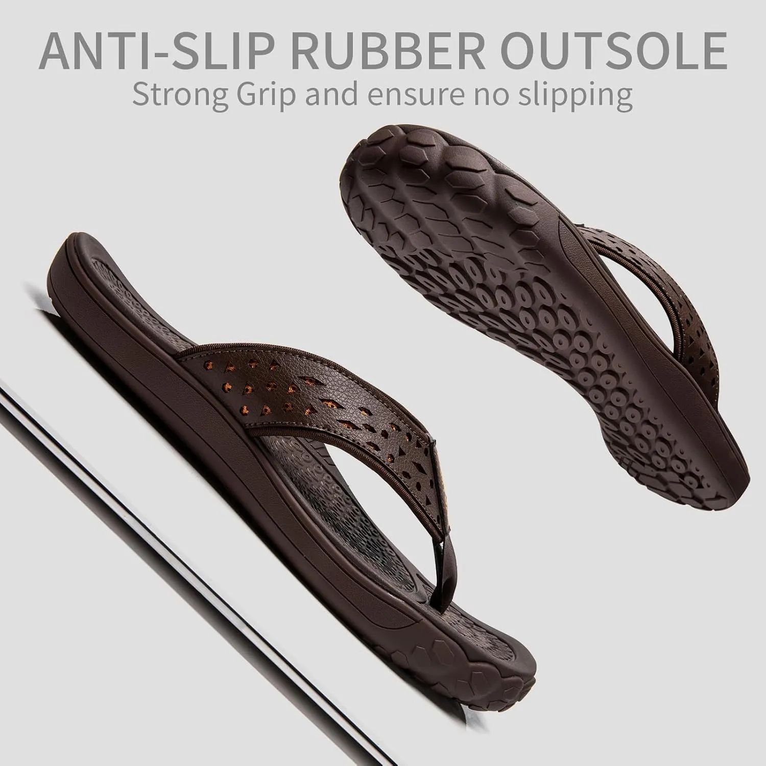 Damyuan Mens Flip Flops Leather Thong Sandals Indoor and Outdoor Beach Slippers Shower Shoes with Arch Support