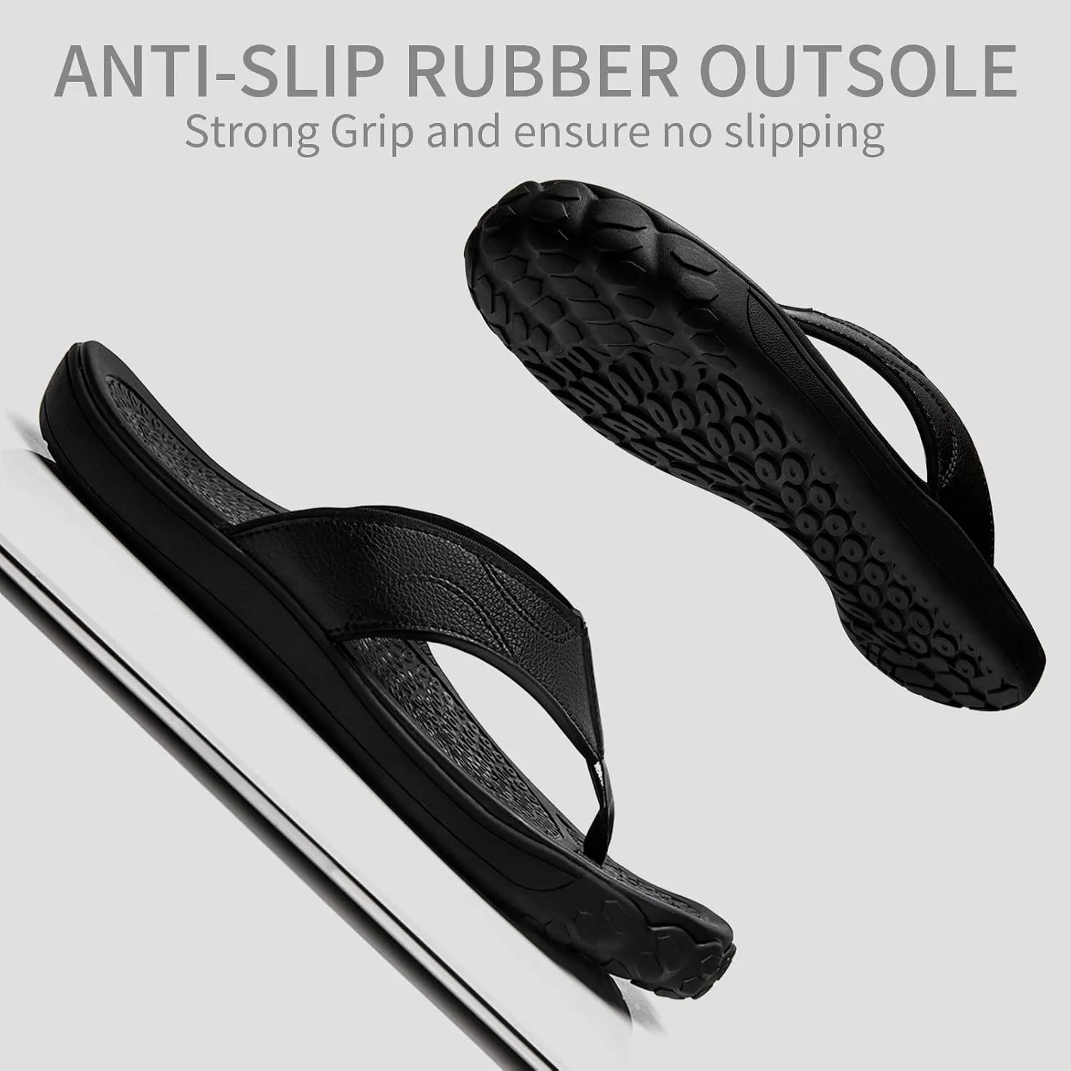 Damyuan Mens Flip Flops Leather Thong Sandals Indoor and Outdoor Beach Slippers Shower Shoes with Arch Support