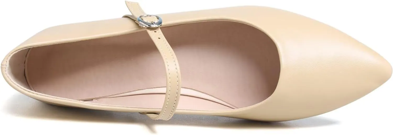 Dear Time Women's Pointed Toe Flats Mary Jane Shoes Adjustable Strap Ballets Vintage Office Work Comfortable Shoes