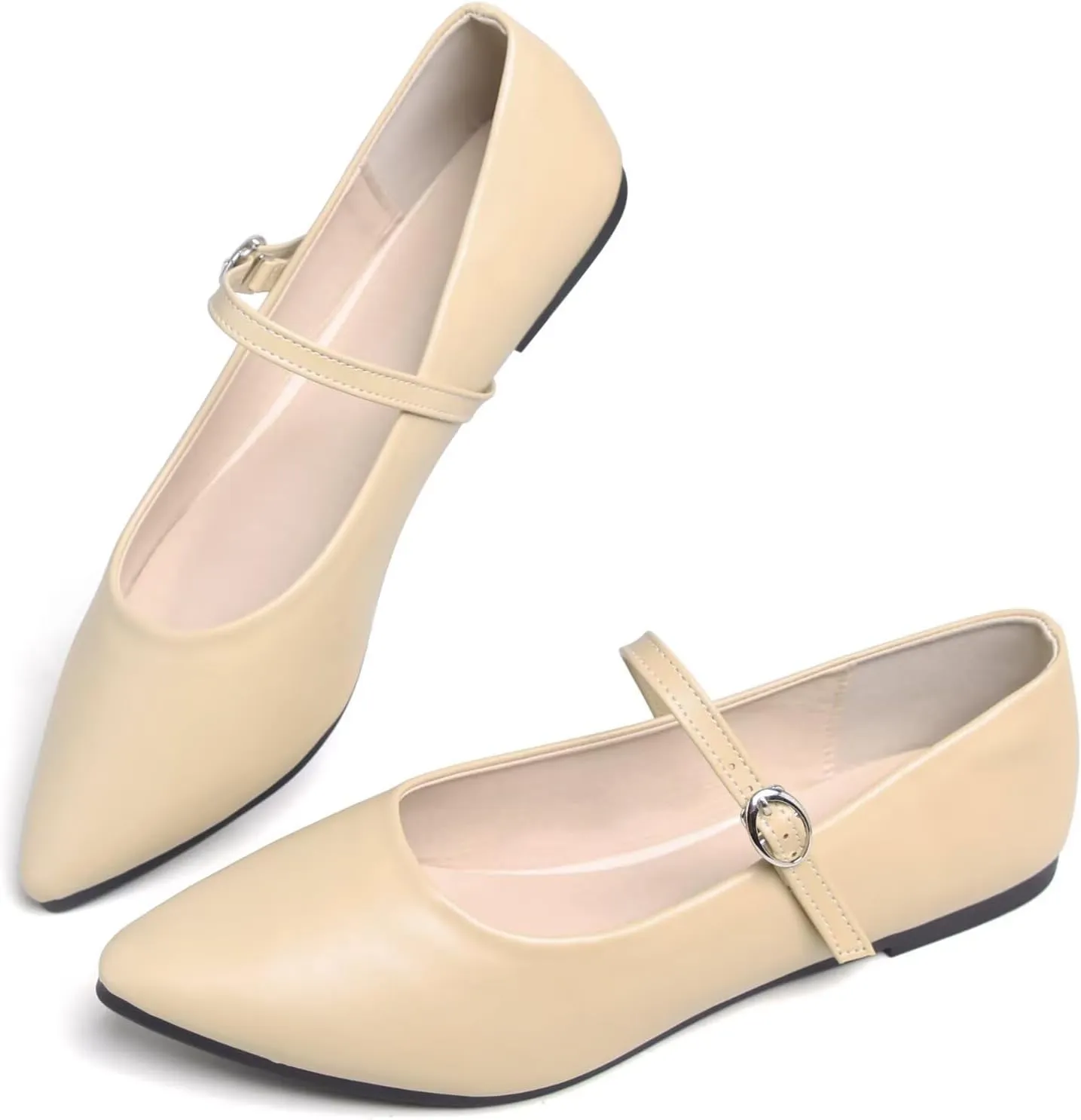 Dear Time Women's Pointed Toe Flats Mary Jane Shoes Adjustable Strap Ballets Vintage Office Work Comfortable Shoes