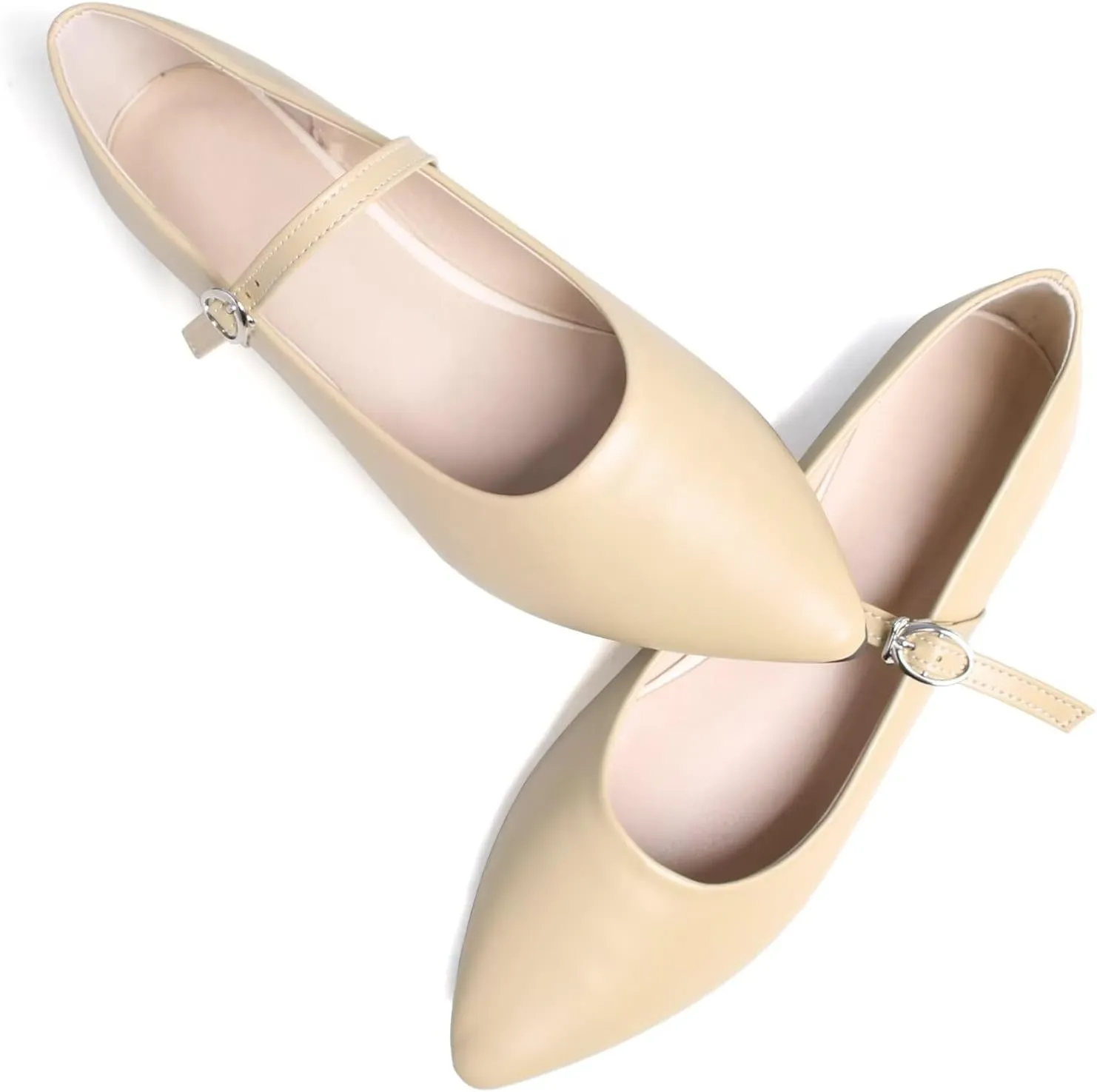 Dear Time Women's Pointed Toe Flats Mary Jane Shoes Adjustable Strap Ballets Vintage Office Work Comfortable Shoes