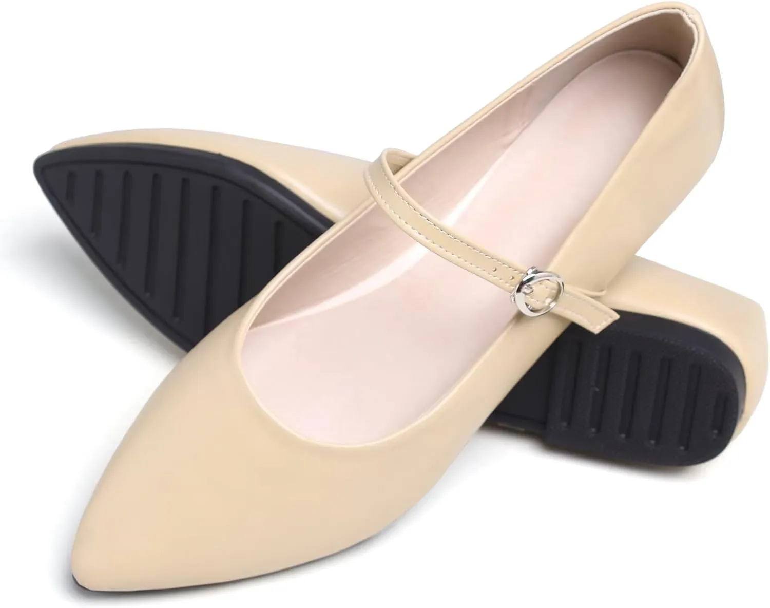 Dear Time Women's Pointed Toe Flats Mary Jane Shoes Adjustable Strap Ballets Vintage Office Work Comfortable Shoes