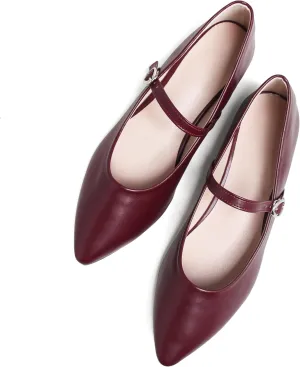 Dear Time Women's Pointed Toe Flats Mary Jane Shoes Adjustable Strap Ballets Vintage Office Work Comfortable Shoes