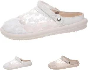 DESESE Women's Mesh Breathable Flat Sole Muller Shoes Non Slip Dual-purpose Backless Sandals Summer Flat Shoes with Adjustable Elastic Slingback Strap