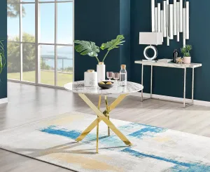 Dining Table - Novara 40" Round White Marble Effect Surface with Gold Chrome Nested Starburst Legs - 2 or 4 Seater - Compact Small Round Dinner Table - Modern Family Dining