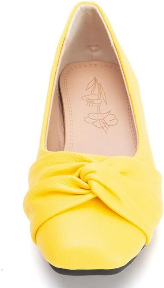 DINTAHA Womens Ballet Flat with Bow,Womens Square Toe Flats,Casual Slip On Work Flat Ballerina Shoes