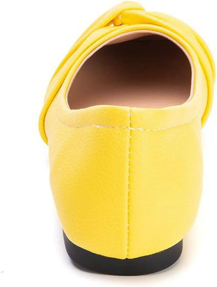 DINTAHA Womens Ballet Flat with Bow,Womens Square Toe Flats,Casual Slip On Work Flat Ballerina Shoes