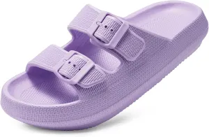 Dodow Womens Slide Sandals Adjustable Soft Cloud Comfort Slip On Flat Sandals