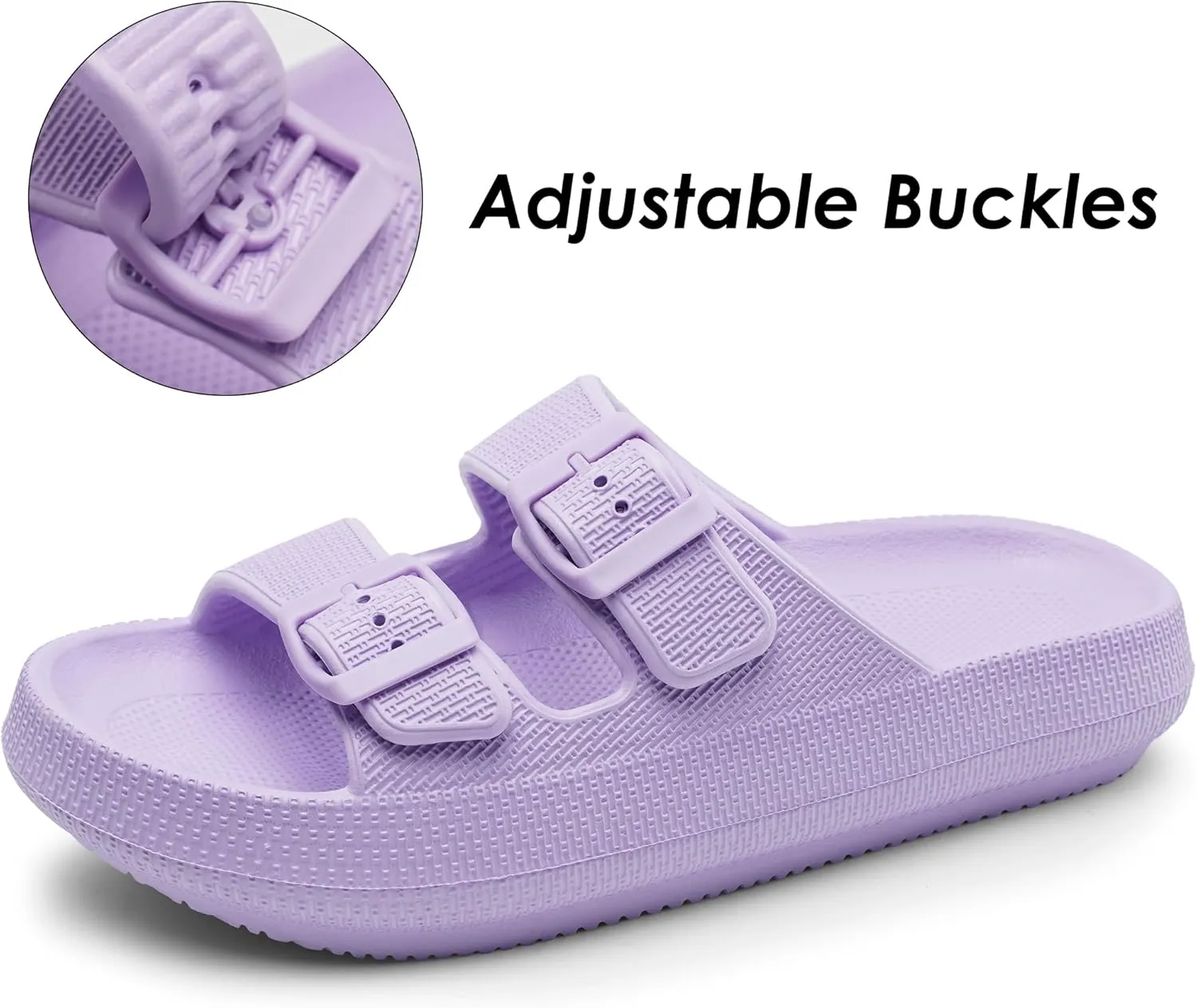 Dodow Womens Slide Sandals Adjustable Soft Cloud Comfort Slip On Flat Sandals