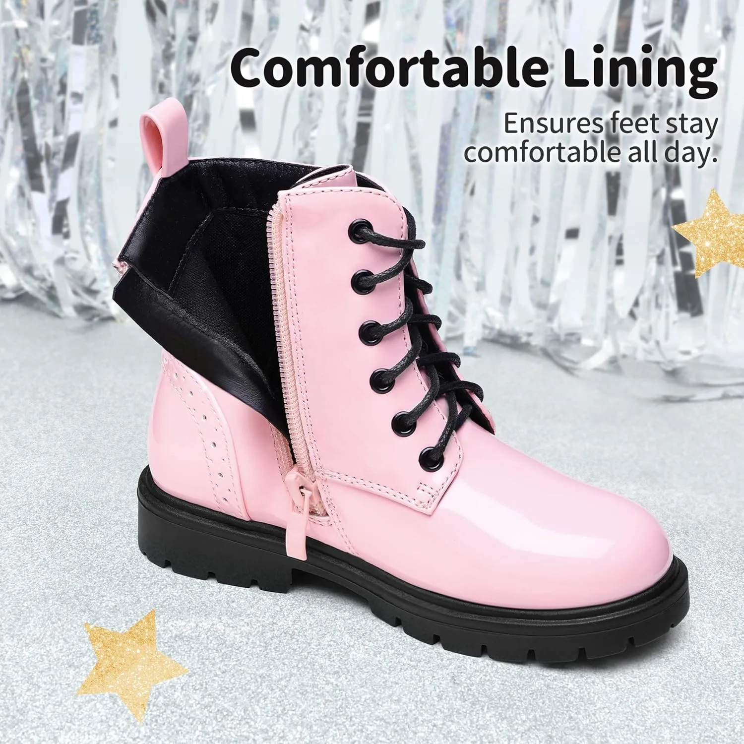 DREAM PAIRS Boys Girls Side Zipper Combat Ankle Boots(Toddler/Little Kid