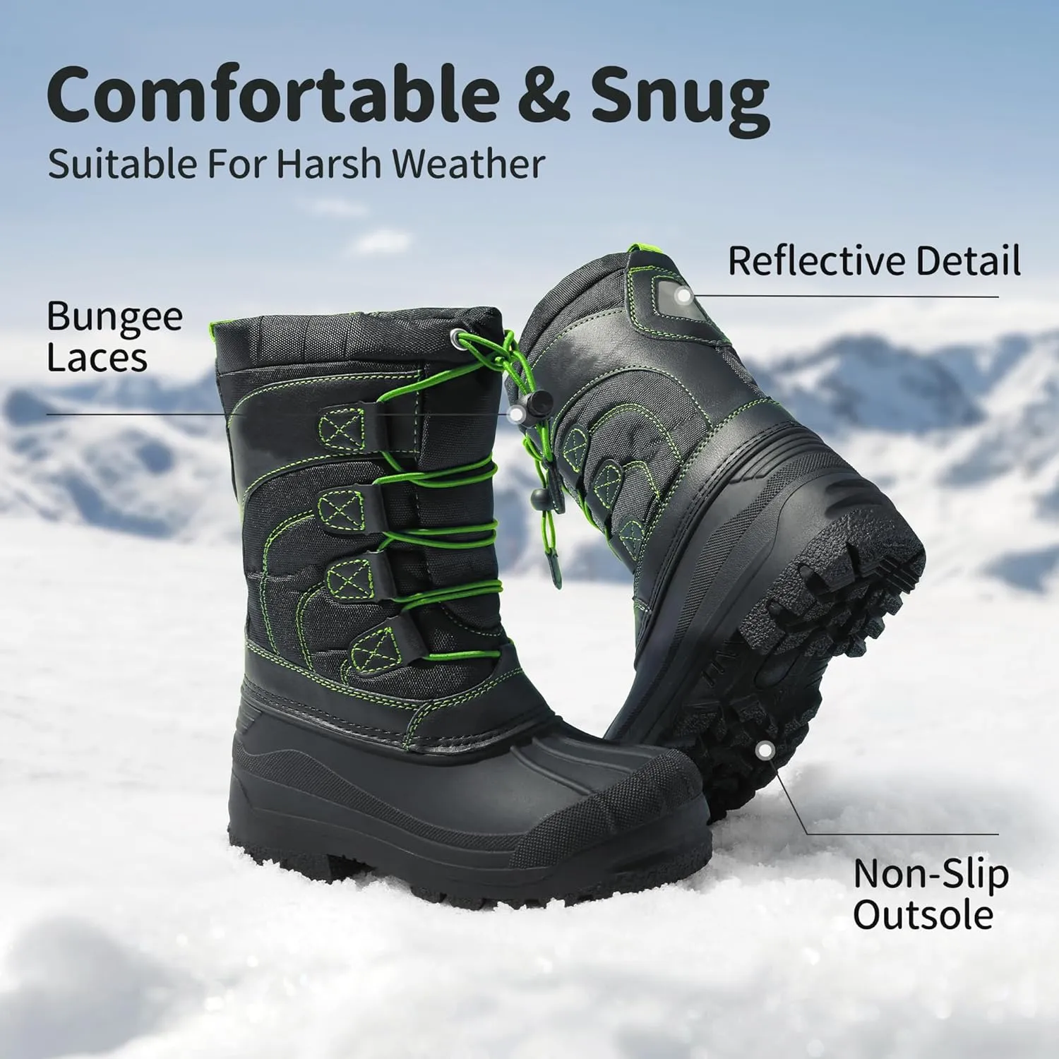 DREAM PAIRS Boys Girls Snow Boots Waterproof Outdoor Warm Cozy Anti-Slip Mid Calf Faux Fur Lining Winter Shoes for Little/Big Kids