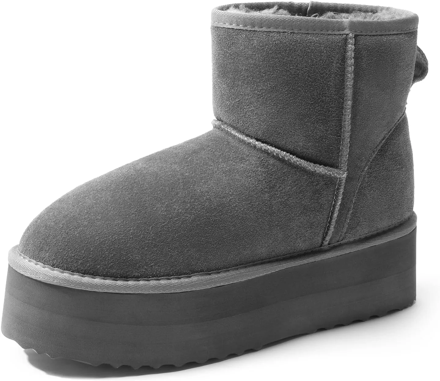 DREAM PAIRS Genuine Suede Classic Platform Boots for Women Water Resistant FuzzyClassic Ankle Winter Snow Low Boots with DIY Bows Faux Fur Lining Memory Foam Anti-Slip