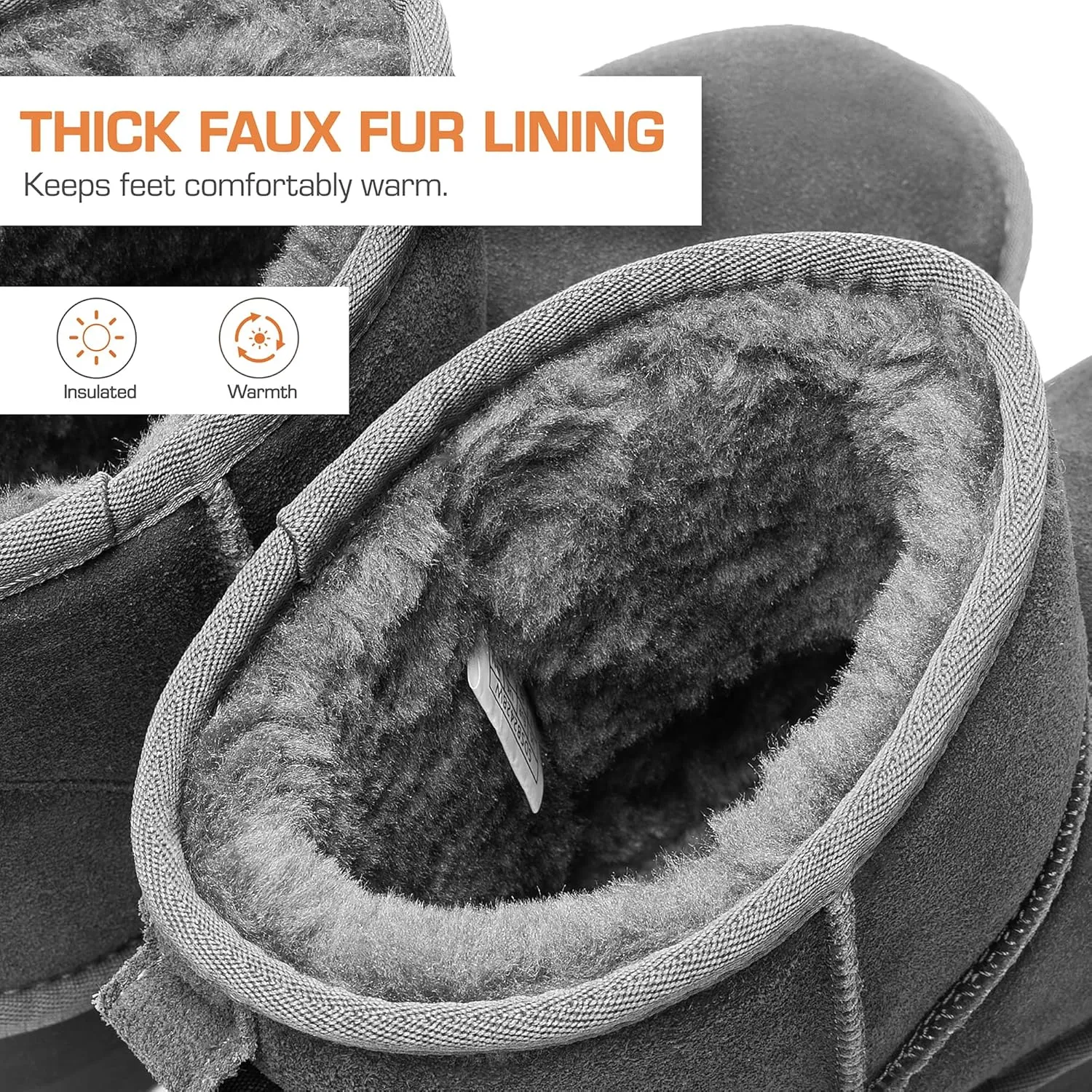 DREAM PAIRS Genuine Suede Classic Platform Boots for Women Water Resistant FuzzyClassic Ankle Winter Snow Low Boots with DIY Bows Faux Fur Lining Memory Foam Anti-Slip