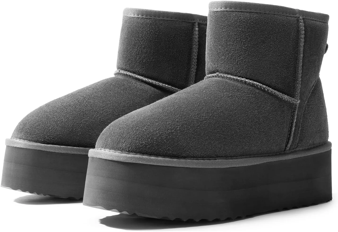DREAM PAIRS Genuine Suede Classic Platform Boots for Women Water Resistant FuzzyClassic Ankle Winter Snow Low Boots with DIY Bows Faux Fur Lining Memory Foam Anti-Slip