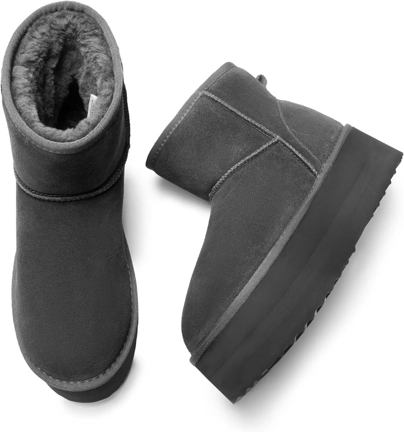 DREAM PAIRS Genuine Suede Classic Platform Boots for Women Water Resistant FuzzyClassic Ankle Winter Snow Low Boots with DIY Bows Faux Fur Lining Memory Foam Anti-Slip