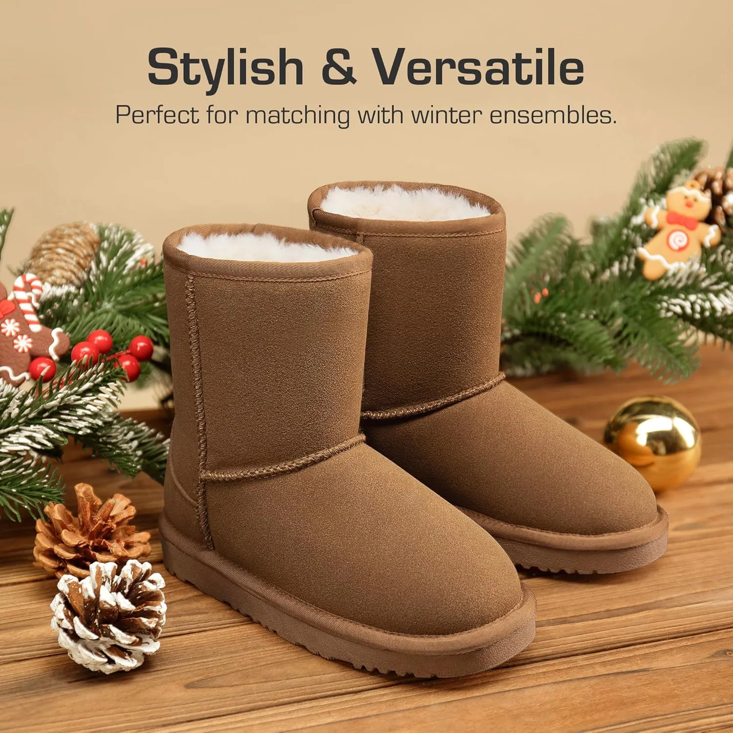 DREAM PAIRS Girls Boys Boots Kids Faux Fur Lined Winter Snow FuzzyClassic Kid's Mid Boot