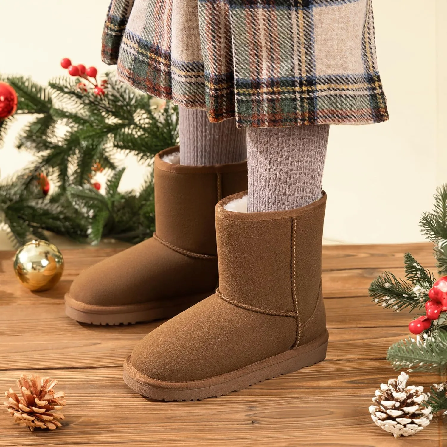 DREAM PAIRS Girls Boys Boots Kids Faux Fur Lined Winter Snow FuzzyClassic Kid's Mid Boot