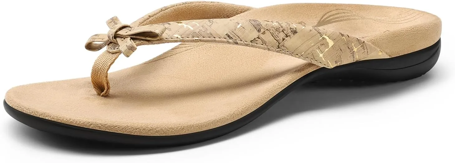 DREAM PAIRS Women's Arch Support Flip Flops Comfortable Dressy Orthopedic Thong Sandals Slides with Bow for Walking Summer Vacation
